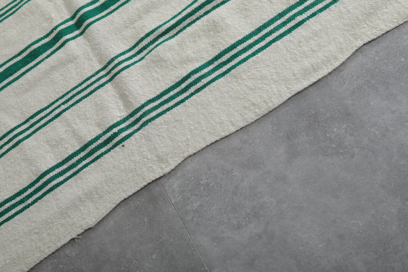 Beige and Green Striped Rug - 5.4 X 9.4 Feet | Handwoven Moroccan Kilim