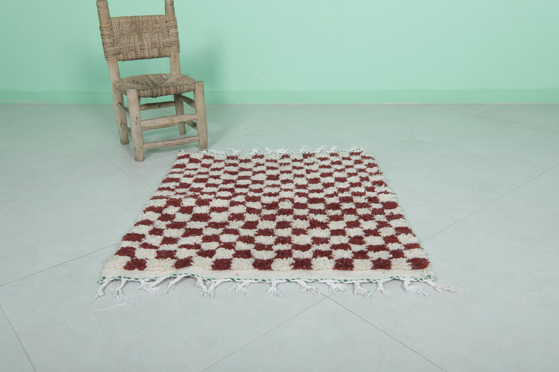 Handmade Berber Rug 2.7 x 3 Ft - Checkered Wool Design