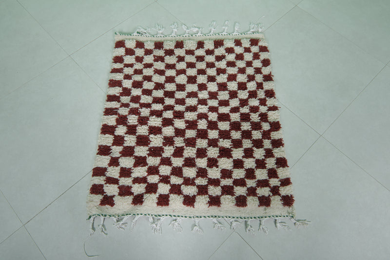 Handmade Berber Rug 2.7 x 3 Ft - Checkered Wool Design