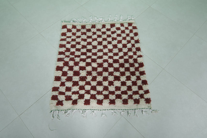 Handmade Berber Rug 2.7 x 3 Ft - Checkered Wool Design