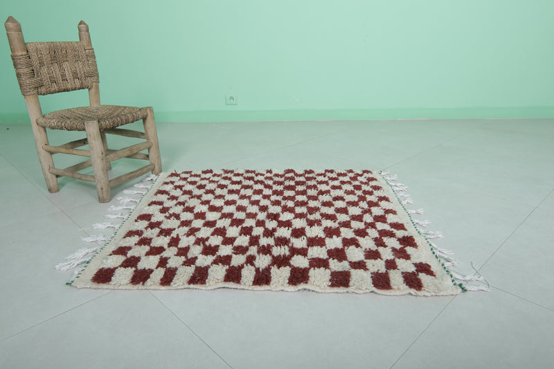 Handmade Berber Rug 2.7 x 3 Ft - Checkered Wool Design