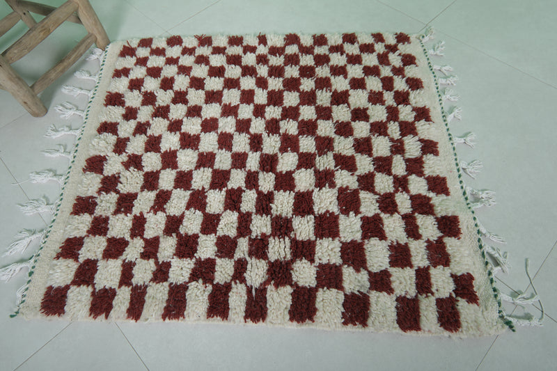 Handmade Berber Rug 2.7 x 3 Ft - Checkered Wool Design