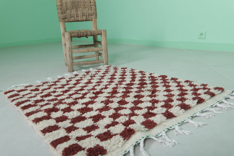 Handmade Berber Rug 2.7 x 3 Ft - Checkered Wool Design