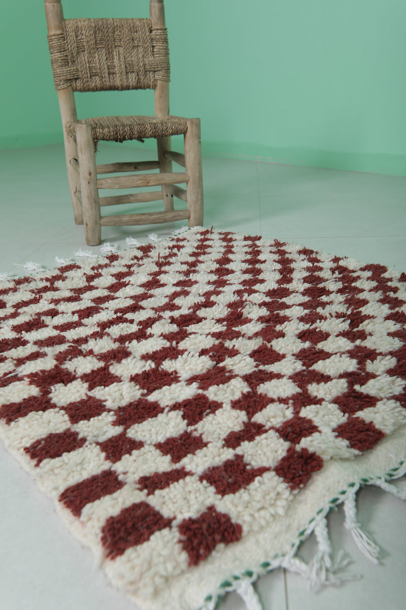 Handmade Berber Rug 2.7 x 3 Ft - Checkered Wool Design