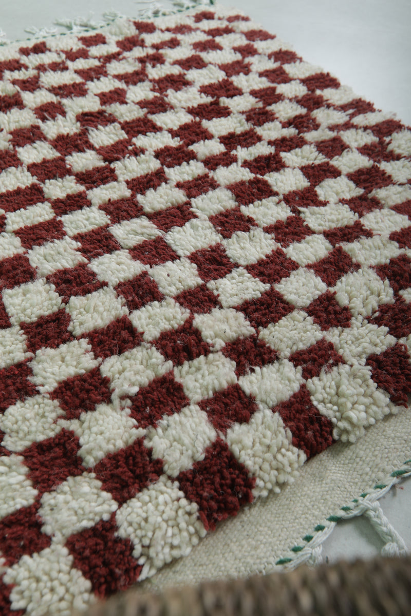 Handmade Berber Rug 2.7 x 3 Ft - Checkered Wool Design