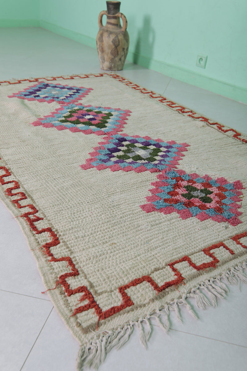 Vintage handmade moroccan berber runner rug 3.7 FT X 6.2 FT