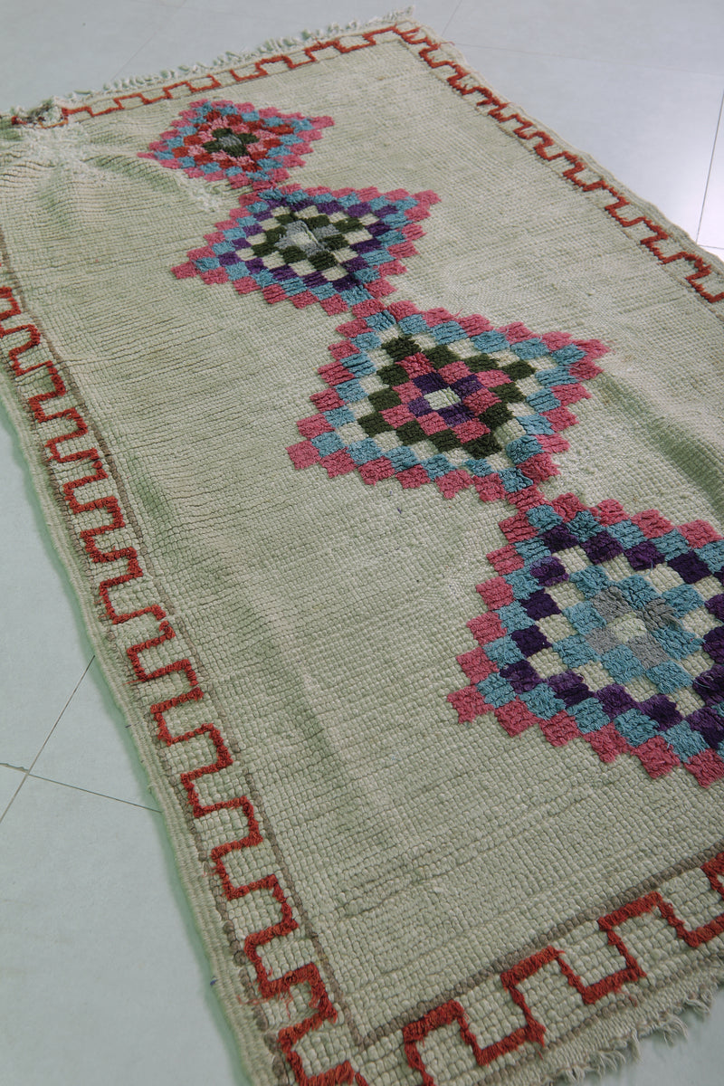 Vintage handmade moroccan berber runner rug 3.7 FT X 6.2 FT