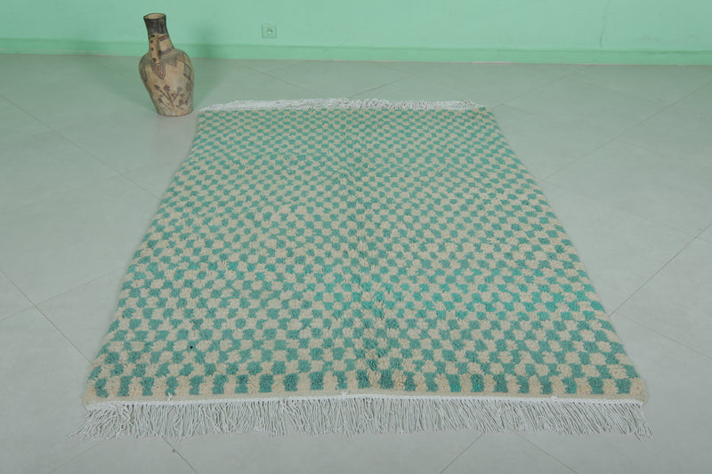 Green Moroccan Checkered Rug 4.6 X 6.3 Feet – Handcrafted Decor - Azilal rugs