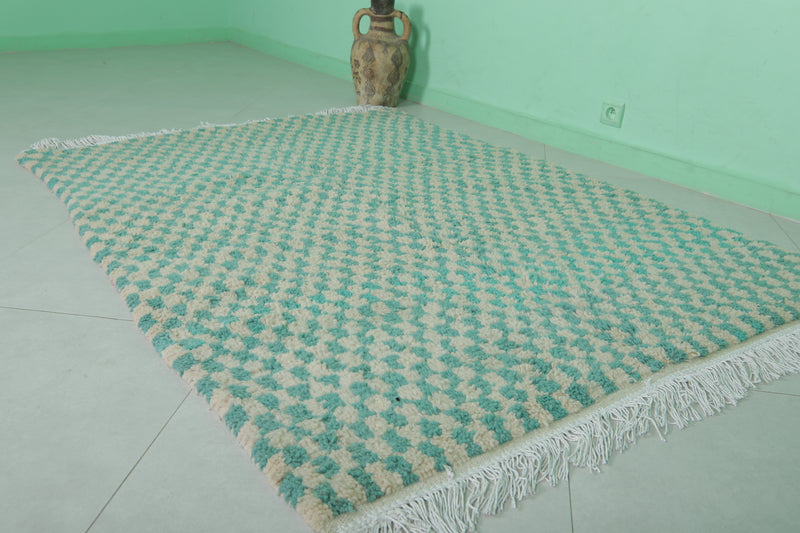 Green Moroccan Checkered Rug 4.6 X 6.3 Feet – Handcrafted Decor - Azilal rugs