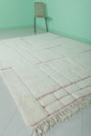 Elegant Moroccan Rug - 6.7 x 9.3 ft | White with Red Linear Accents