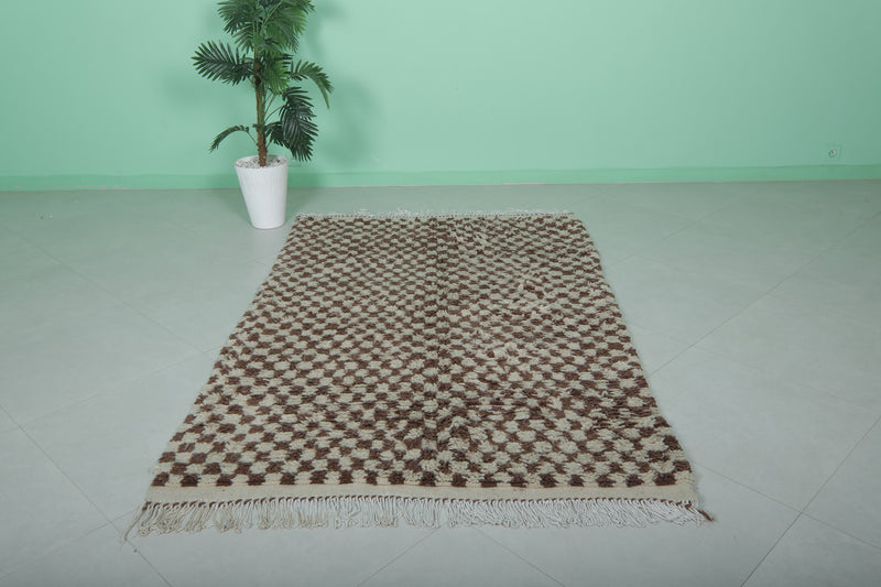 Moroccan Beni Ourain Rug 4.5 x 7.1 Ft - Checkered Wool Design