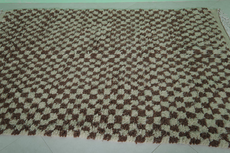 Moroccan Beni Ourain Rug 4.5 x 7.1 Ft - Checkered Wool Design