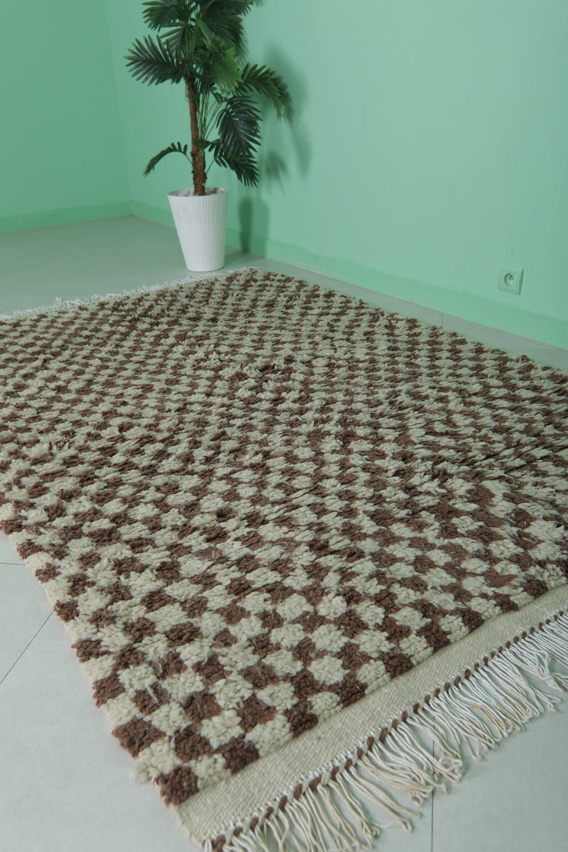 Moroccan Beni Ourain Rug 4.5 x 7.1 Ft - Checkered Wool Design