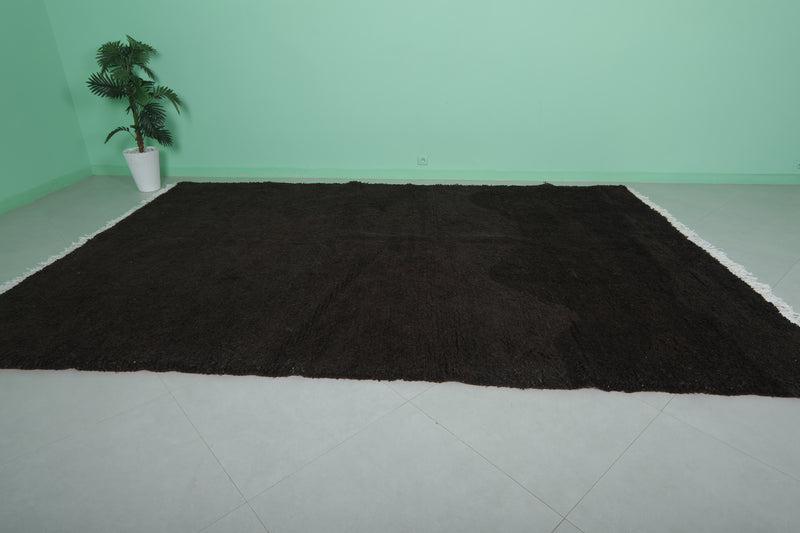 Large Moroccan Rug 8 x 11.9 ft - Black Shag Rug with Fringes