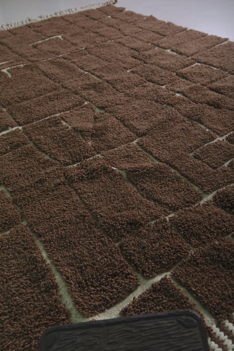 Large Moroccan Rug - 7.6 x 10.5 Feet, Brown with Cream Abstract Pattern | Handwoven Berber Rug