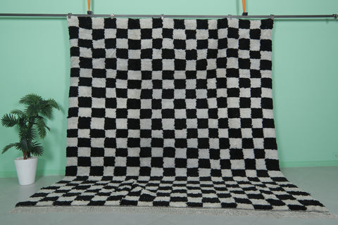 Moroccan checkered rug 9.1 FT X 9.9 FT - black and white rug