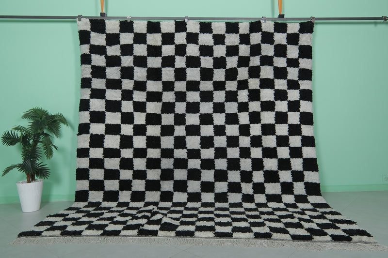 Moroccan Checkered Rug - 9.1 x 9.9 ft - Black and White Handmade Wool Rug