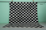 Moroccan Checkered Rug 9.1 x 9.9 ft Black and White Rug