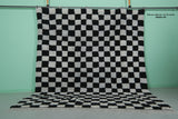 Moroccan Checkered Rug 9.1 x 9.9 ft Black and White Rug