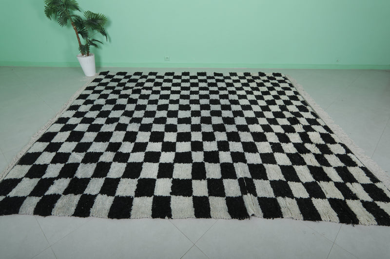 Moroccan Checkered Rug - 9.1 x 9.9 ft - Black and White Handmade Wool Rug