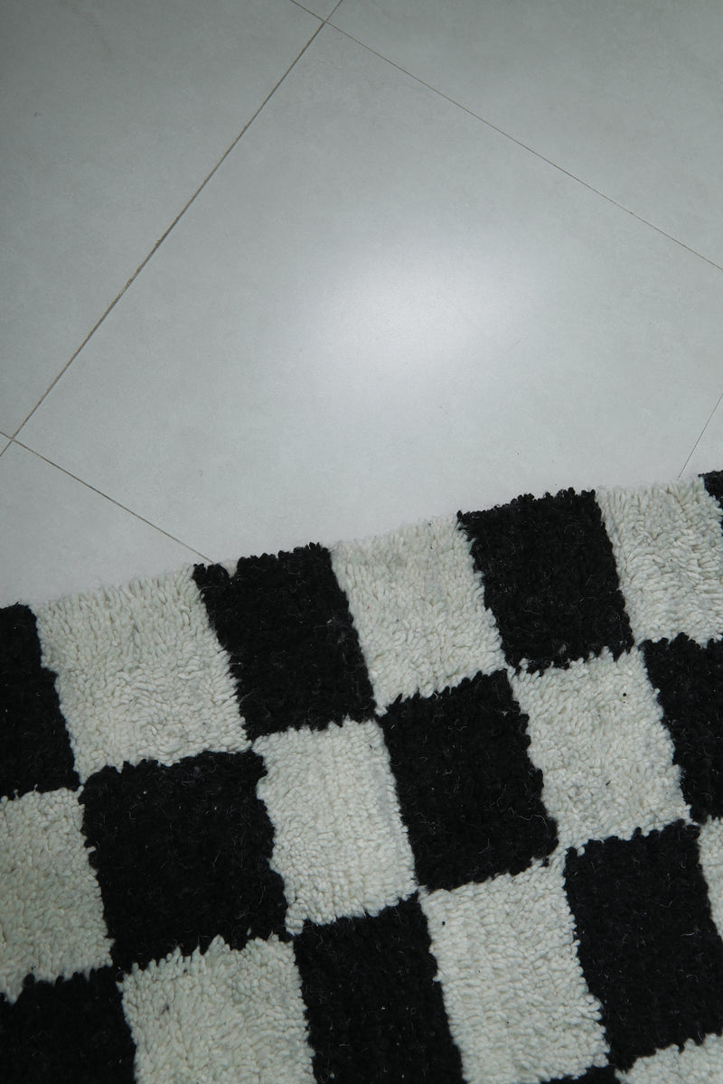 Moroccan Checkered Rug - 9.1 x 9.9 ft - Black and White Handmade Wool Rug