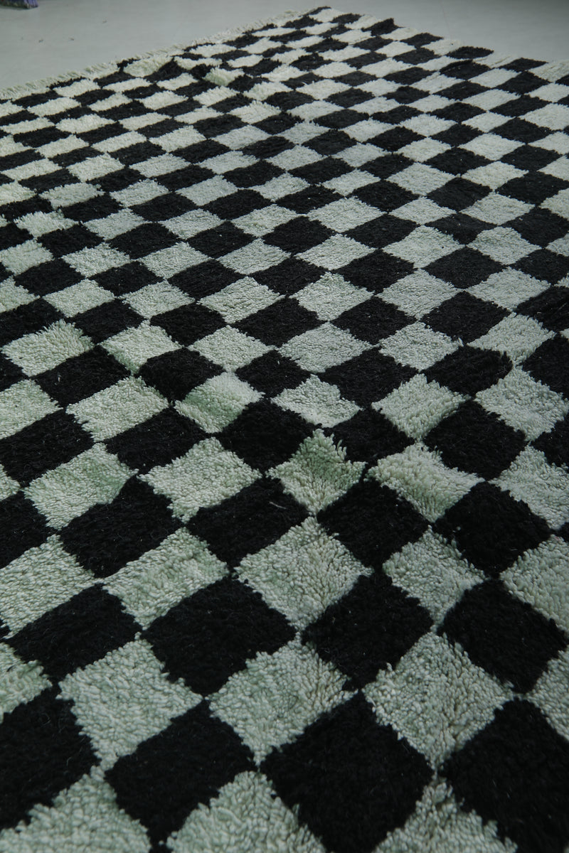 Moroccan Checkered Rug - 9.1 x 9.9 ft - Black and White Handmade Wool Rug