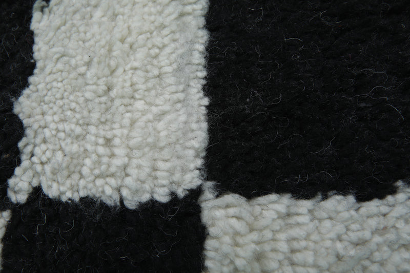 Moroccan Checkered Rug - 9.1 x 9.9 ft - Black and White Handmade Wool Rug