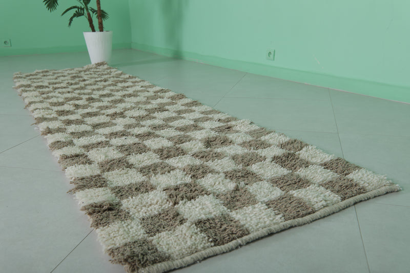 Moroccan Runner Rug - Handwoven 2.5 x 9.7 Feet | Checkered Wool Design