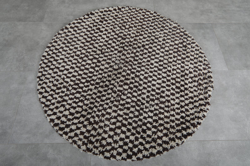 Round Moroccan Wool Rug - 5ft Black Checkerboard