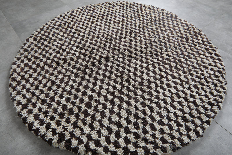 Round Moroccan Wool Rug - 5ft Black Checkerboard