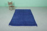 Blue Moroccan Rug - 4 x 6.2 Ft | Rounded Corner Design