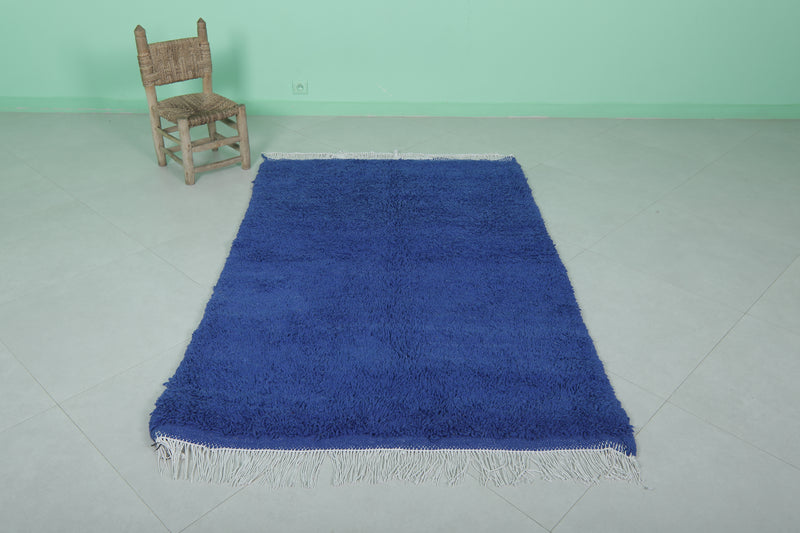 Blue Moroccan Rug - 4 x 6.2 Ft | Rounded Corner Design