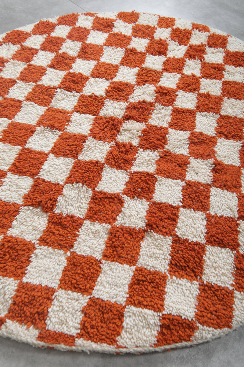 Checkered round rug - moroccan orange rug