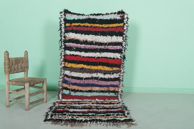 Colorful Striped Moroccan Berber Rug - 2.6 x 5.7 Feet - Boucherouite Rugs