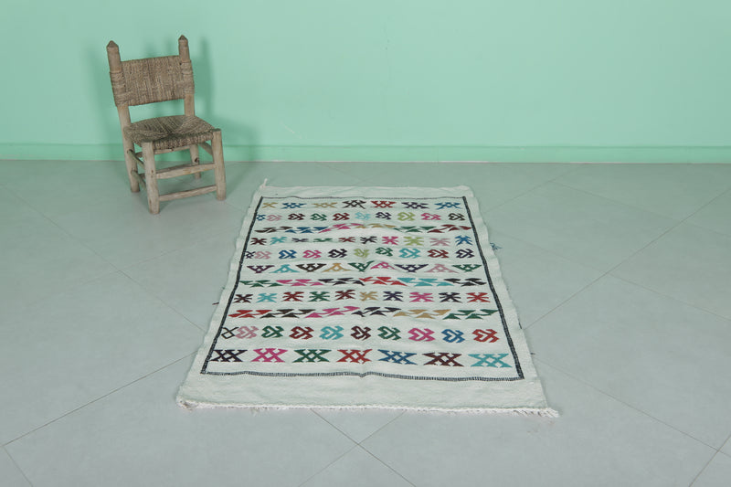 White Moroccan Rug - Handwoven Colorful Patterns - 3.1x4.9 ft