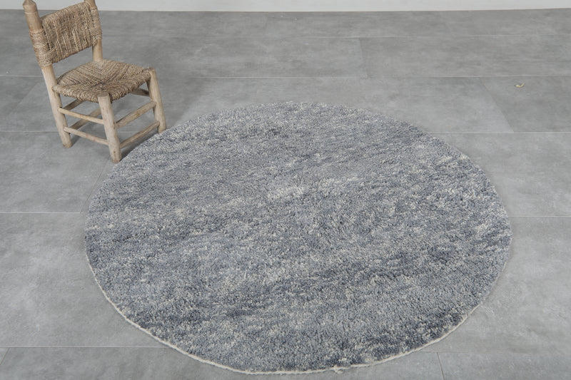 Round Moroccan Wool Rug - 5 ft Soft Gray Tone