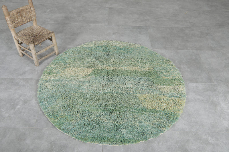 Round Moroccan Wool Rug - 5 ft Green Tones