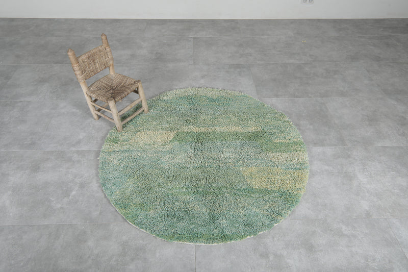 Round Moroccan Wool Rug - 5 ft Green Tones