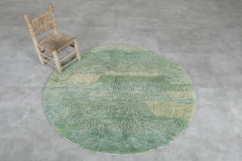 Round Moroccan Wool Rug - 5 ft Green Tones