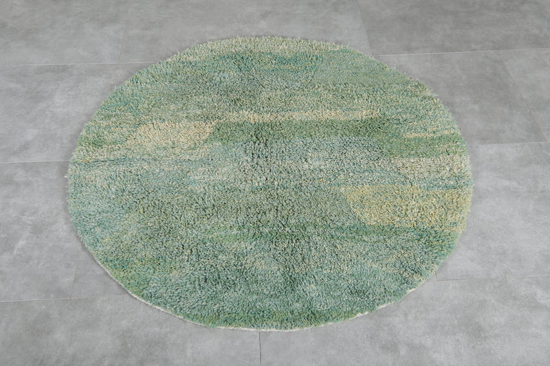 Round Moroccan Wool Rug - 5 ft Green Tones