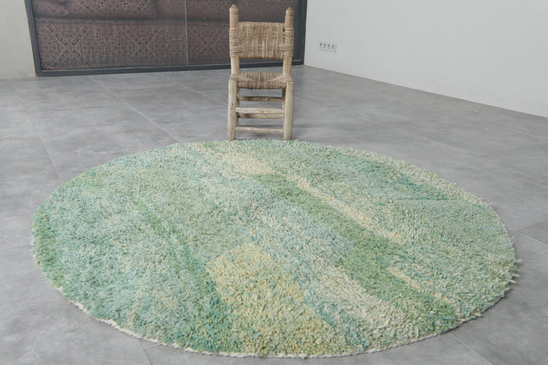 Round Moroccan Wool Rug - 5 ft Green Tones