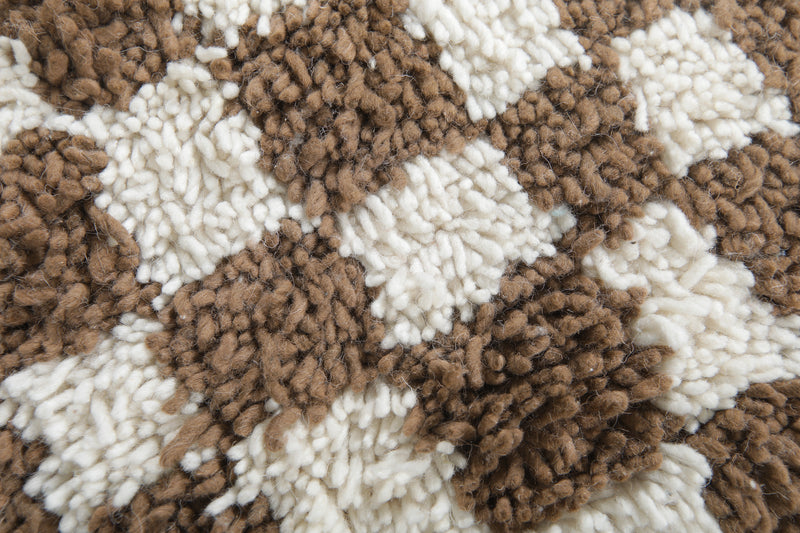 Round Moroccan Wool Rug - 5ft Brown & Cream Checkerboard