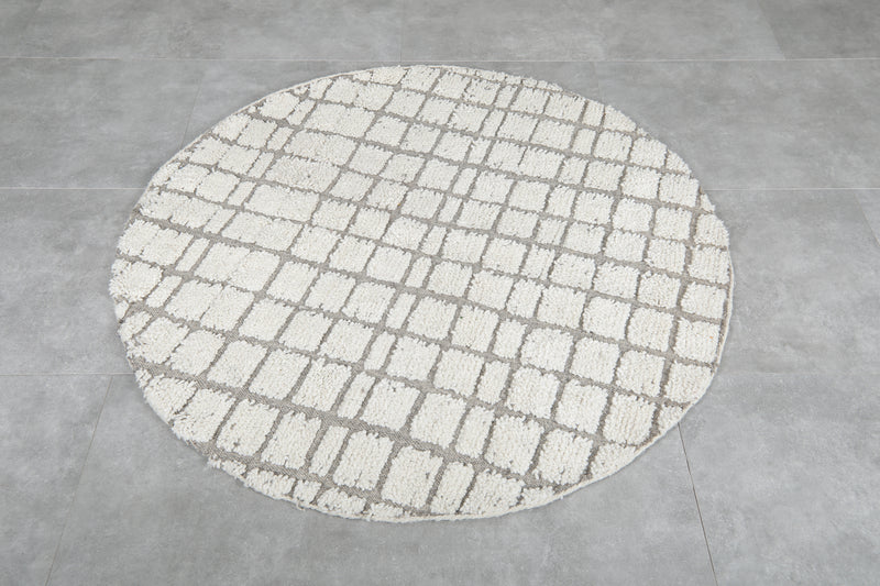 Round Moroccan Wool Rug - 4.9 ft Modern Grid Design