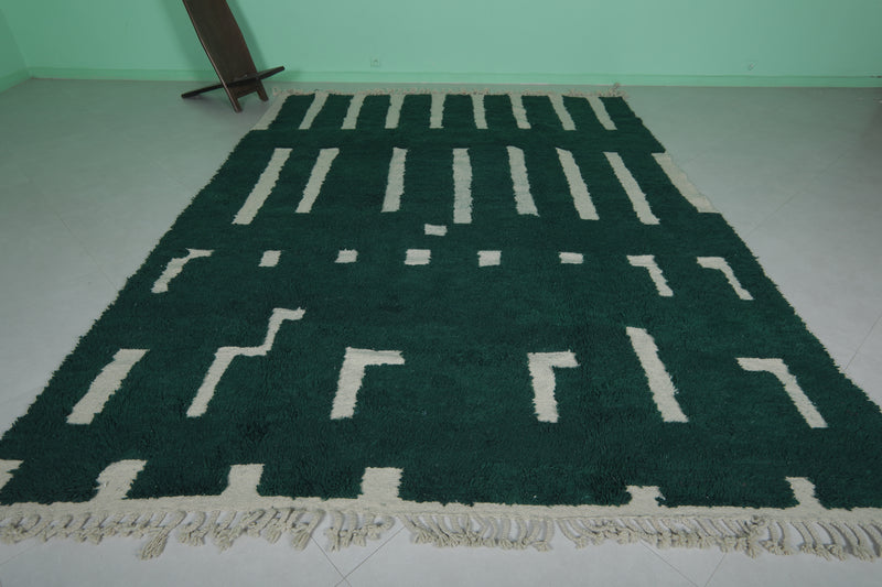 Green Moroccan Rug - 8.7 x 11.6 Feet | Handwoven Geometric Wool Carpet