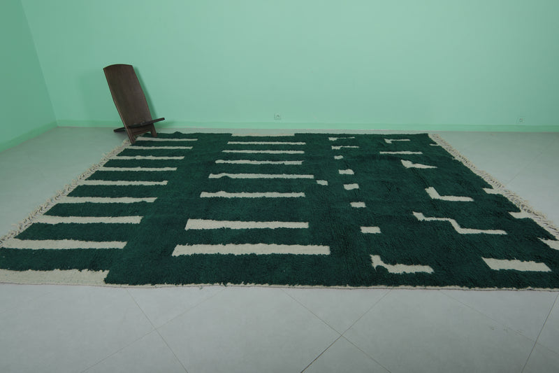 Green Moroccan Rug - 8.7 x 11.6 Feet | Handwoven Geometric Wool Carpet