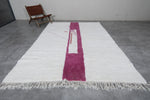 Beni Ourain Moroccan Wool Rug - 7 x 9.9 Feet | Unique Pink Accent Design