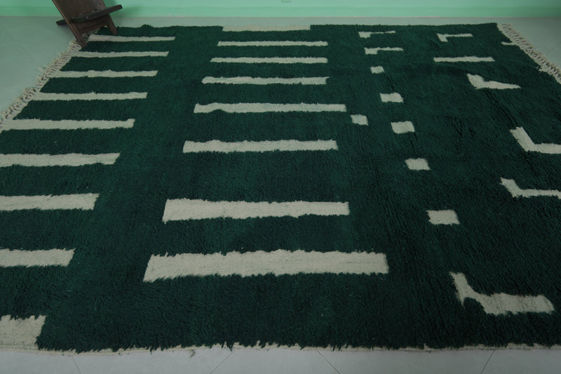 Green Moroccan Rug - 8.7 x 11.6 Feet | Handwoven Geometric Wool Carpet