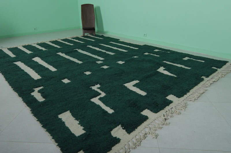 Green Moroccan Rug - 8.7 x 11.6 Feet | Handwoven Geometric Wool Carpet