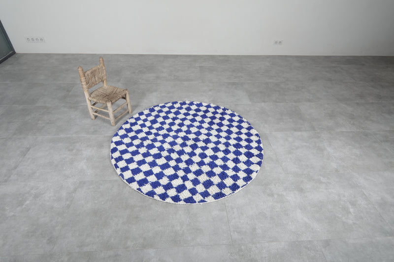 Moroccan round rug - blue checkered rug - Custom rug