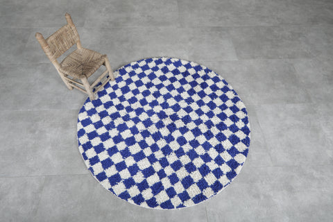 Moroccan round rug - blue checkered rug - Custom rug